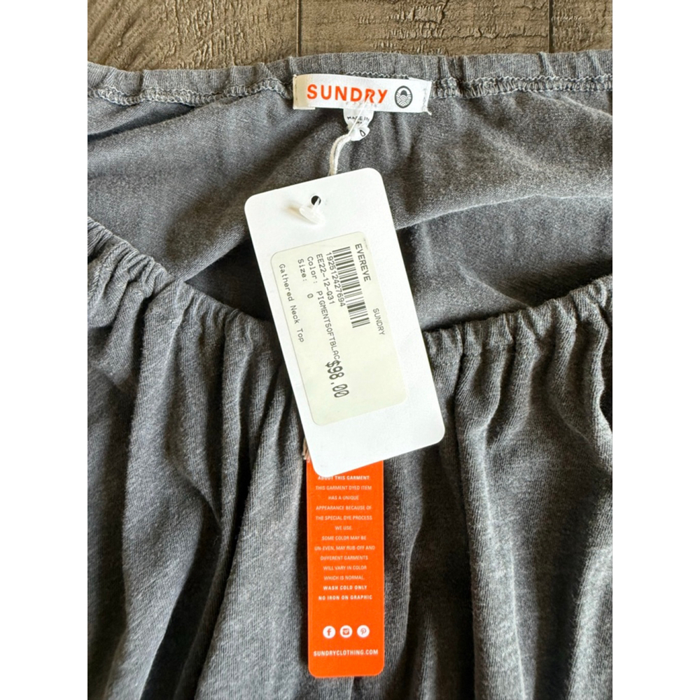 Sundry Gray Gathered Neck Balloon Sleeve Top Size 0 | NWT $98 Evereve - Picture 5 of 7